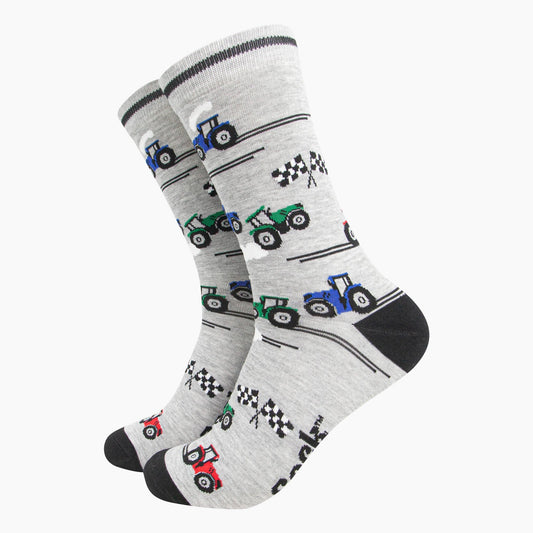 Mens Bamboo Socks - Grey Tractor Racing