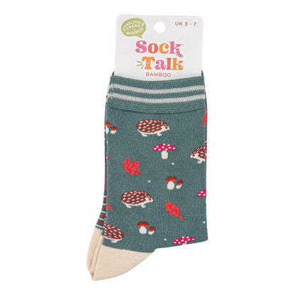 Women's Bamboo Socks Sage Green/Cream Hedgehog Toadstool