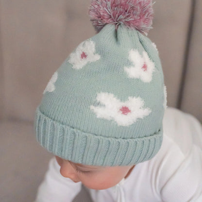 Flowers Wooly Hat & Mittens 12-24 Months
