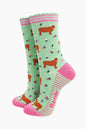 Womens Bamboo Socks - Green Highland Cow