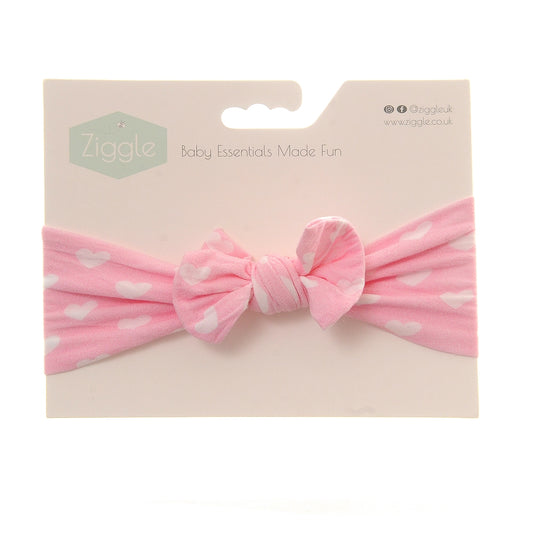 Pink & White Hearts Print Bow Turban Headband