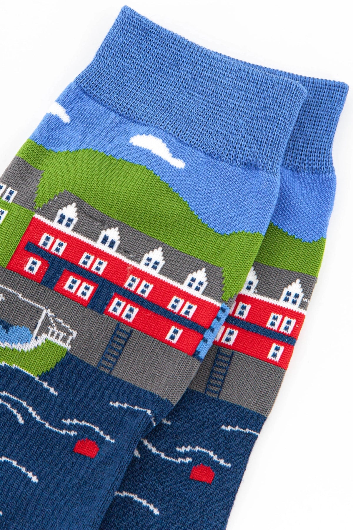Men's Bamboo Socks - Blue, Fishing Village
