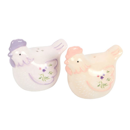 Floral Hen Chicken Shaped Salt & Pepper Shakers