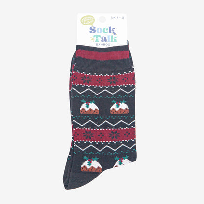 Men's Bamboo Socks Black Christmas Pudding Fair Isle