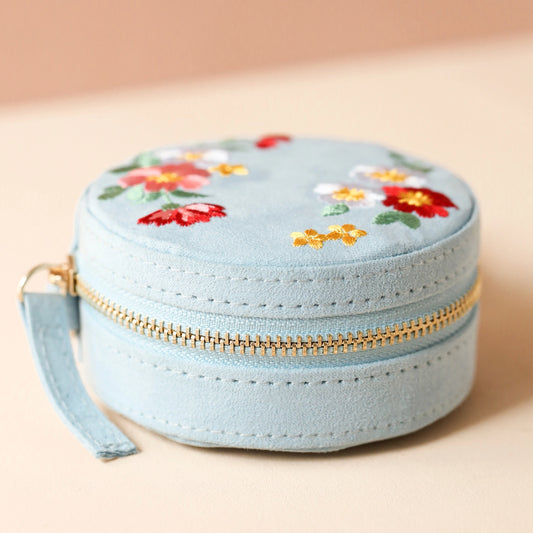 Embroidered Flowers Mini Velvet Jewellery Case