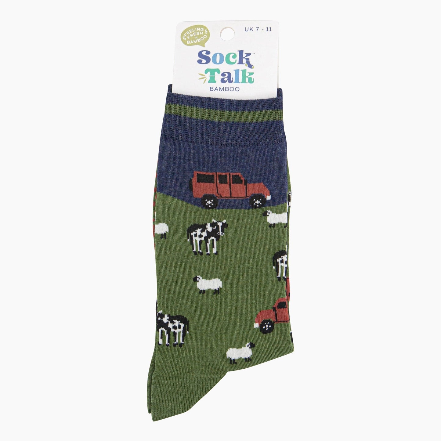 Mens Bamboo Socks - Navy/Green Off-Roader Farm
