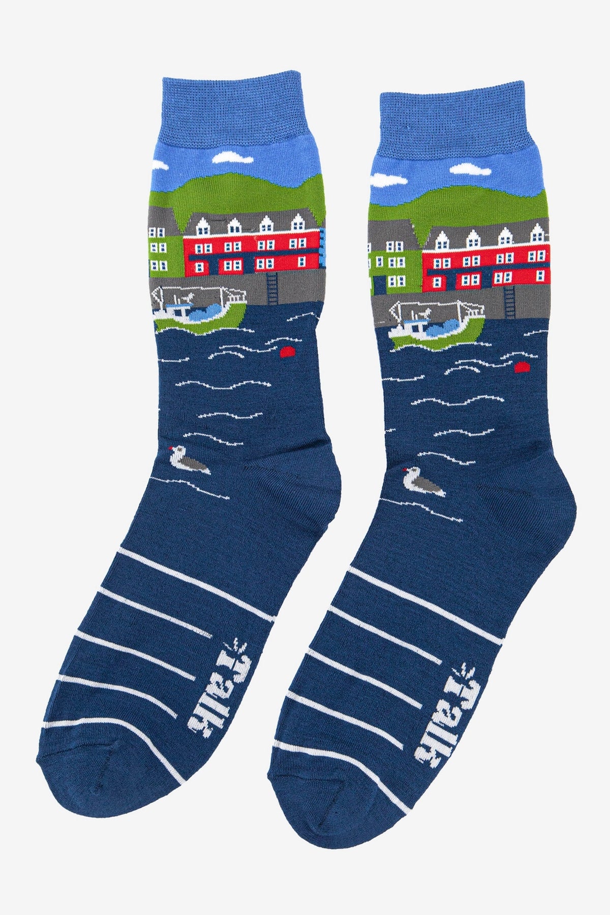 Men's Bamboo Socks - Blue, Fishing Village