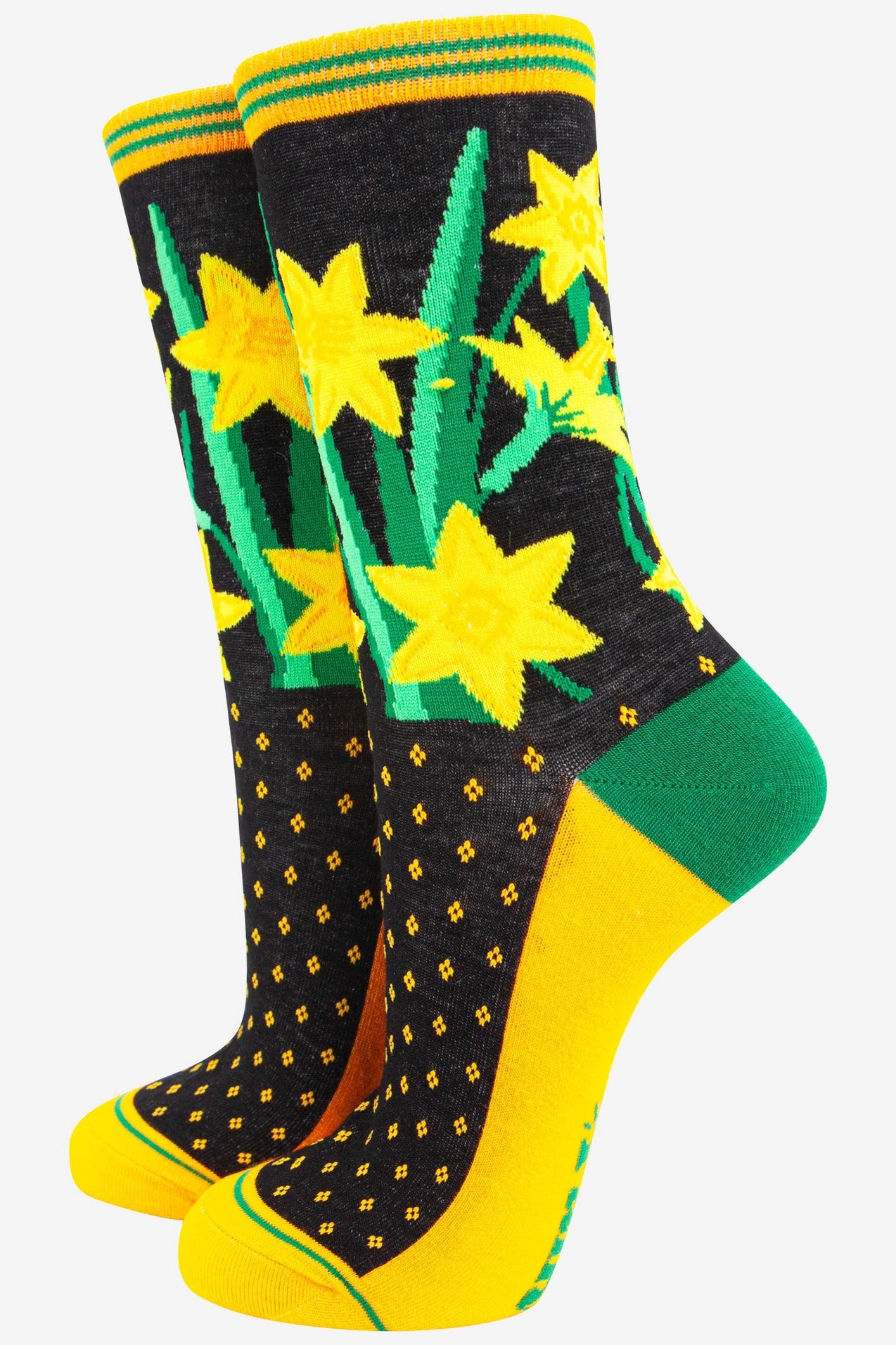 Womens Welsh Daffodil Floral Print Bamboo Socks