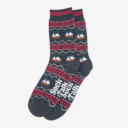 Men's Bamboo Socks Black Christmas Pudding Fair Isle