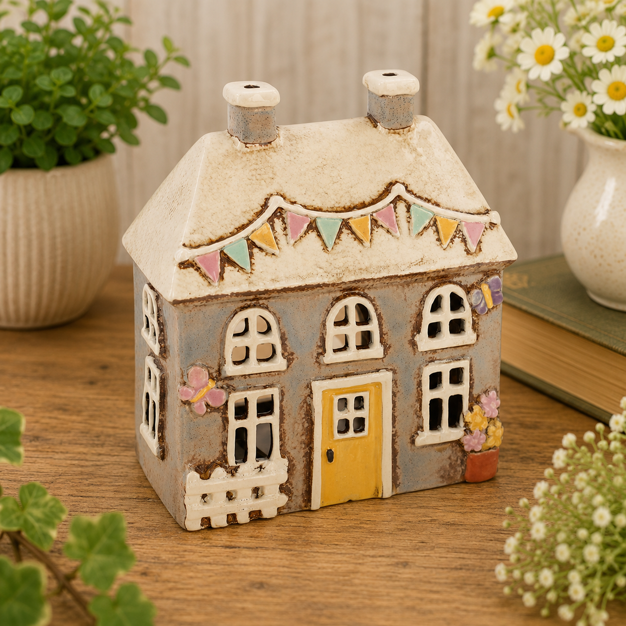 Village Pottery Garden Butterfly House Tealight