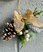 Pine cone metal bell and bow hanger