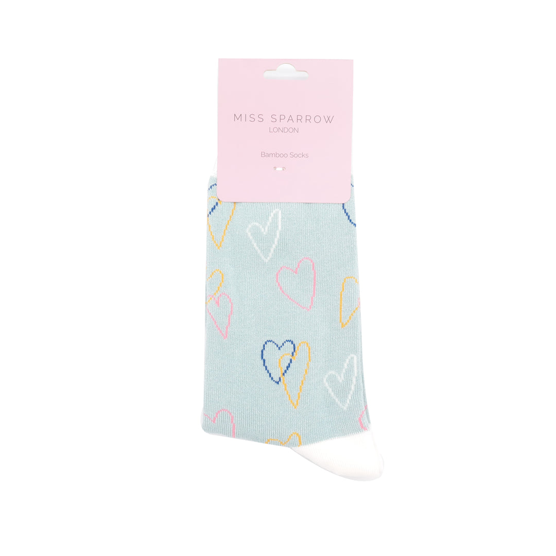 Miss Sparrow Sketch Hearts Socks Duck Egg