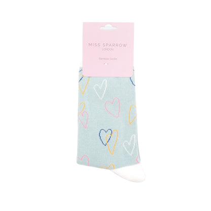 Miss Sparrow Sketch Hearts Socks Duck Egg