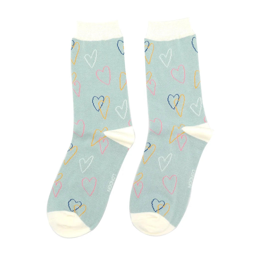 Miss Sparrow Sketch Hearts Socks Duck Egg