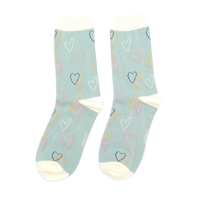 Miss Sparrow Sketch Hearts Socks Duck Egg