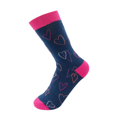 Miss Sparrow Sketch Hearts Socks Navy