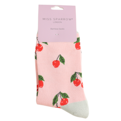 Miss Sparrow Cherries Socks Pale Pink