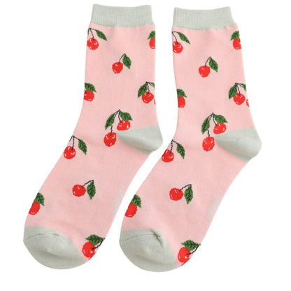 Miss Sparrow Cherries Socks Pale Pink