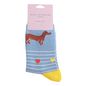 Miss Sparrow Sausage Dog & Stripes Socks Denim
