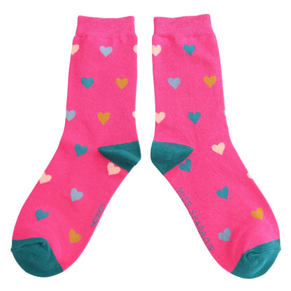 Miss Sparrow Multi Hearts Socks Hot Pink