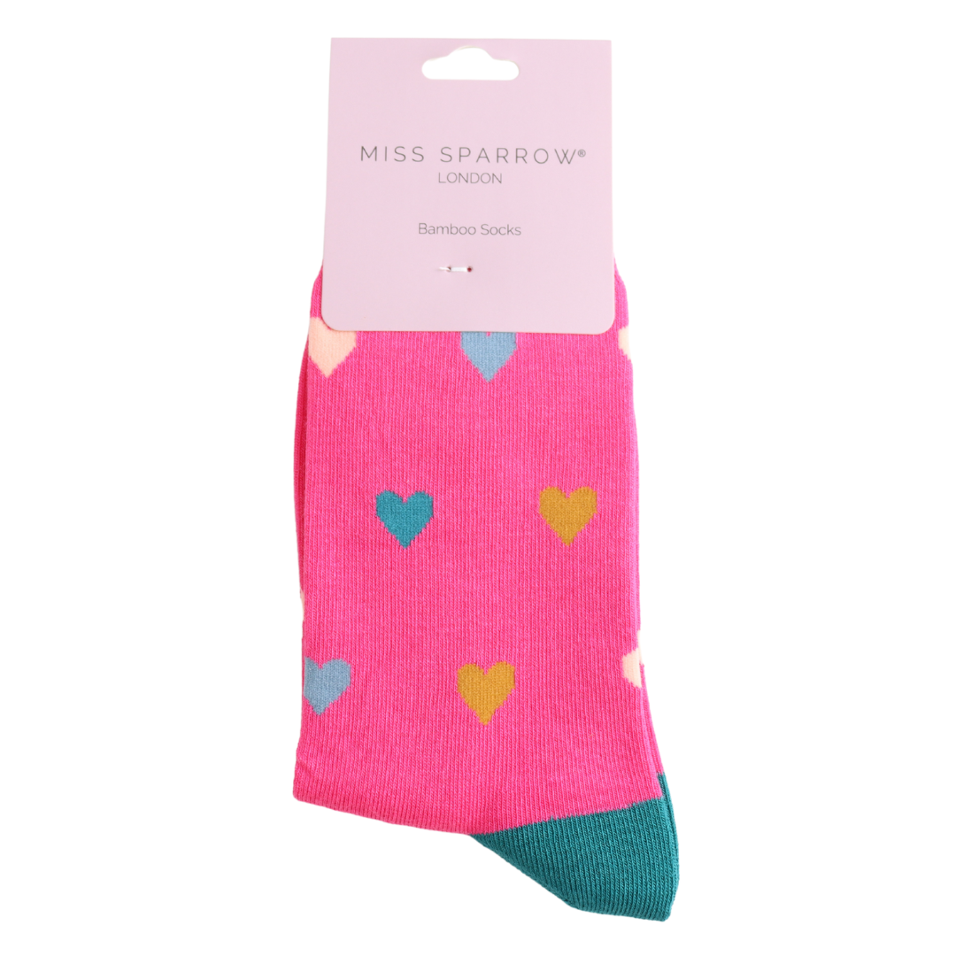 Miss Sparrow Multi Hearts Socks Hot Pink