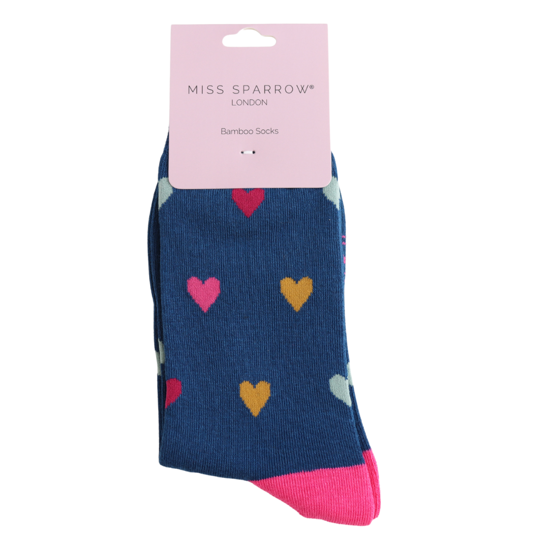 Miss Sparrow Multi Hearts Socks Navy