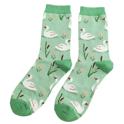 Miss Sparrow Swan Socks Green