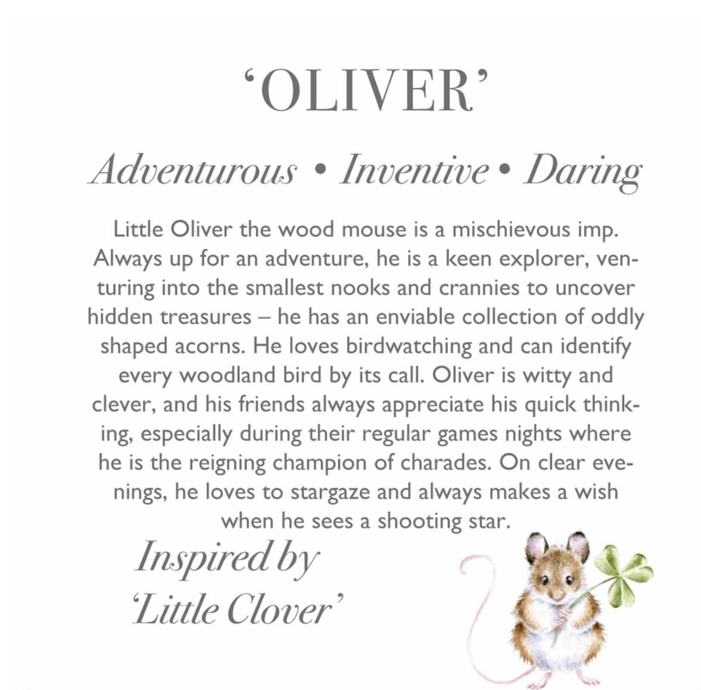 Wrendale Mouse Medium Plush Oliver