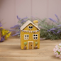 Stoneware Yellow House With Embossed Bunting Tealight Holder