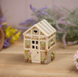 Stoneware Green House With Embossed Flowers Tealight Holder
