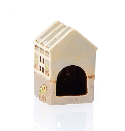 Stoneware Green House With Embossed Flowers Tealight Holder