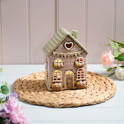 Cottage Garden Stoneware House With Bunting & Flower Baskets All Embossed Details