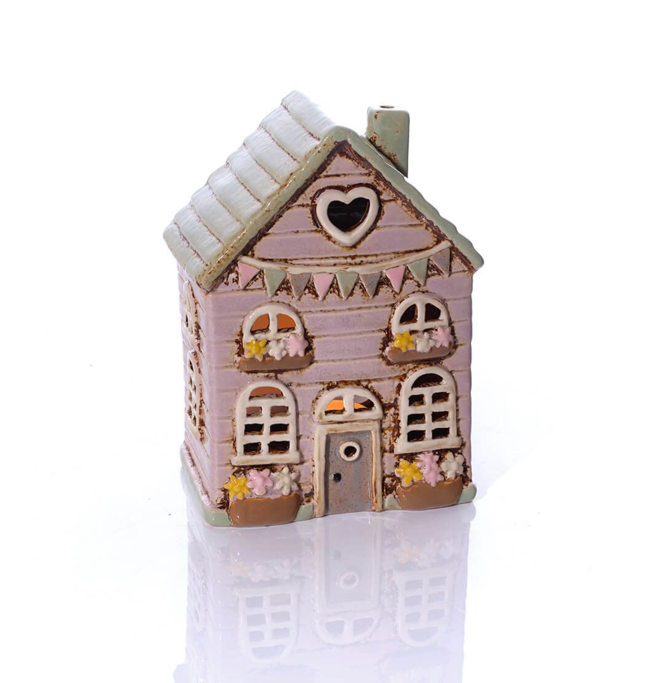 Cottage Garden Stoneware House With Bunting & Flower Baskets All Embossed Details