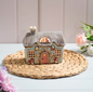 Cottage Garden Stoneware Light Blue House With Mushrooms & Daisy Door Garland