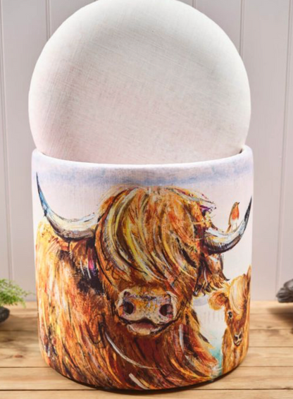 Highland Cow Dougal Fabric Storage Stool Inner Made With Recycled Sugar Cane