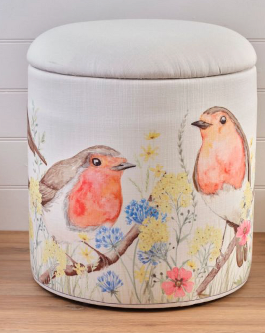 Robin Floral Round Fabric Storage Stool Inner Made With Recycled Sugar Cane