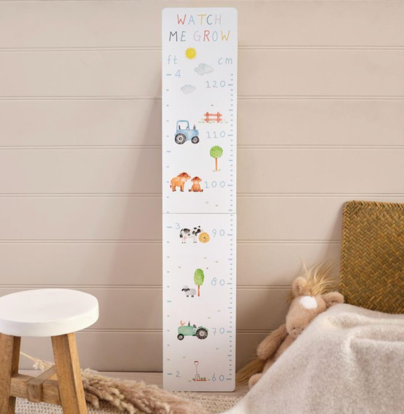 Mini Farm Monty Highland Cow & Farm Animals Watch Me Grow Wood Height Chart