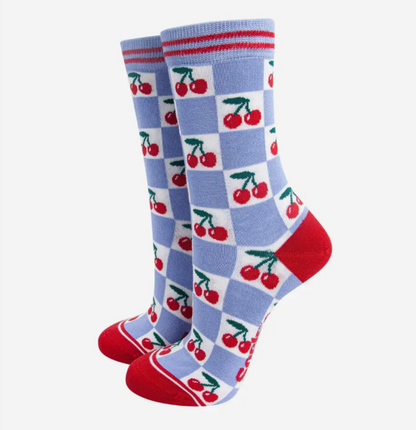 Cherry Checkerboard Bamboo Socks