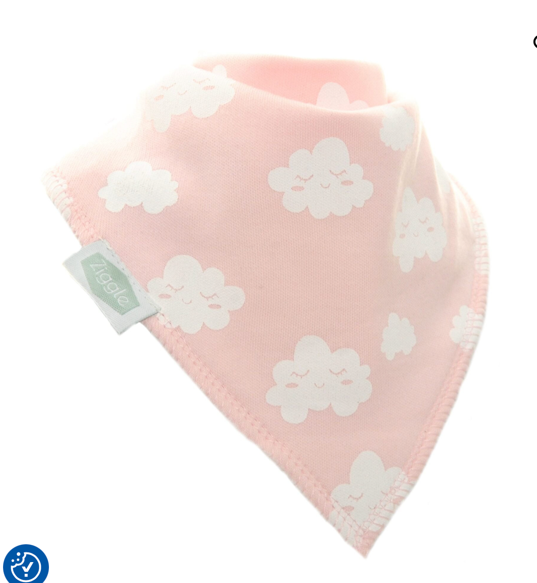 Pink winking clouds bib - white, single