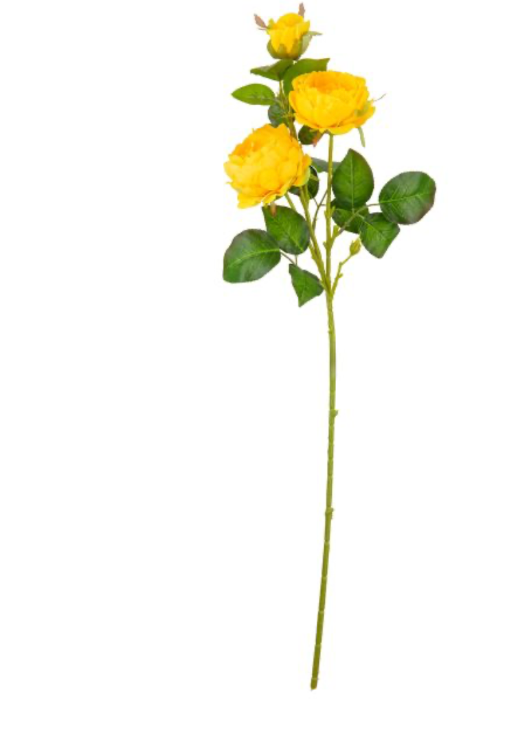 70cm rose spray x3 yellow