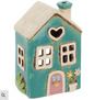 village pottery garden heart house teal tealight