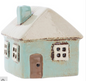 village pottery square house aqua mini tealight