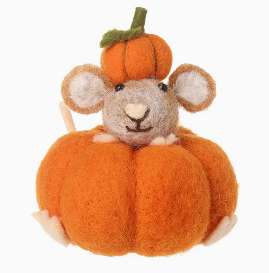 orange felt pumpkin with mouse decor