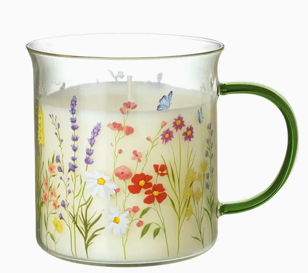 scented candle in floral glass mug