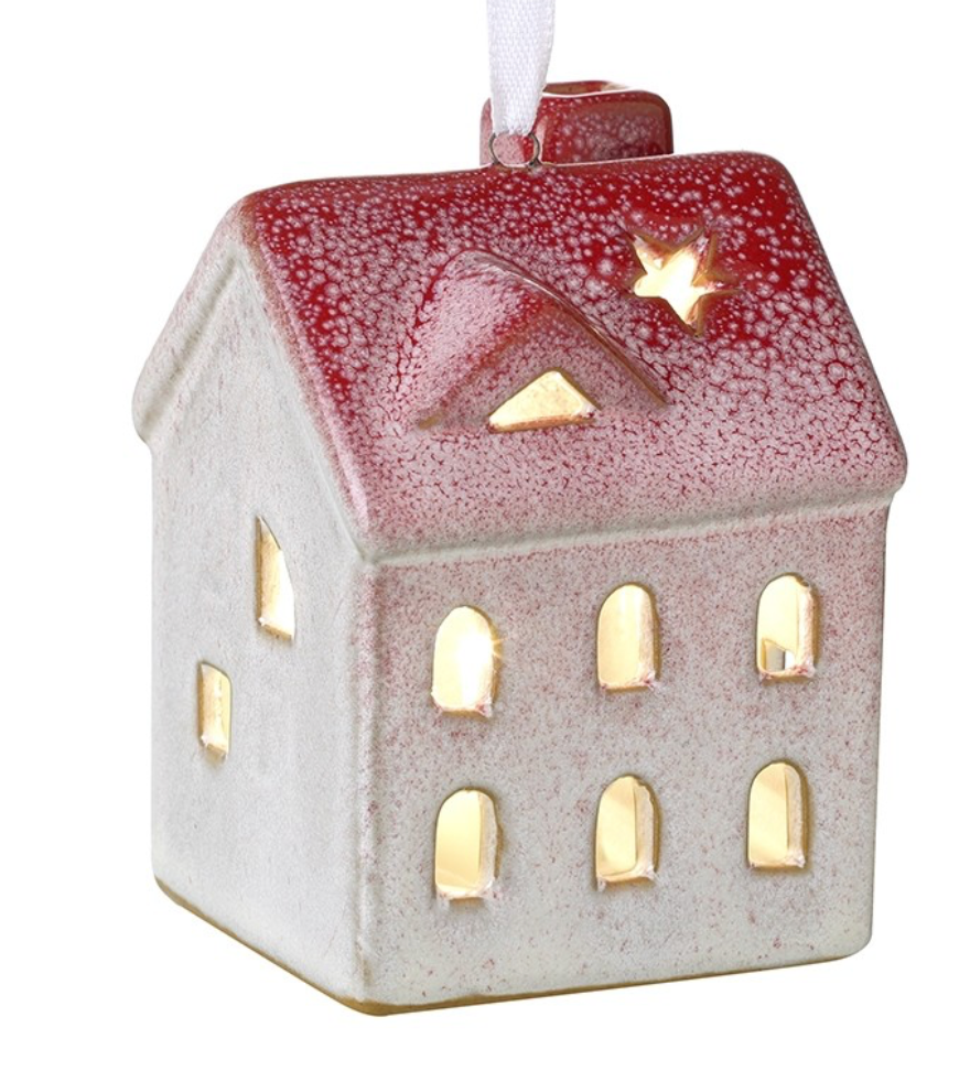 Ceramic house light up hanger red