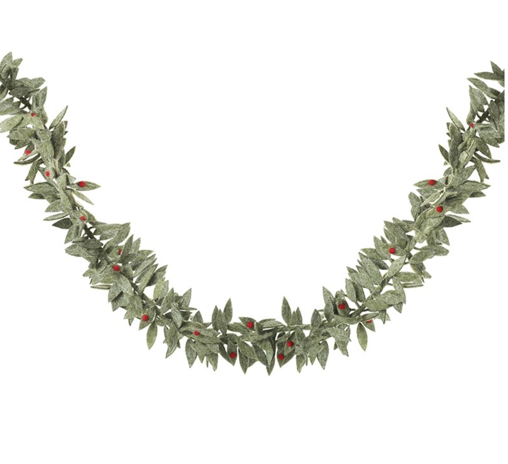 felt green leaf and red berry garland