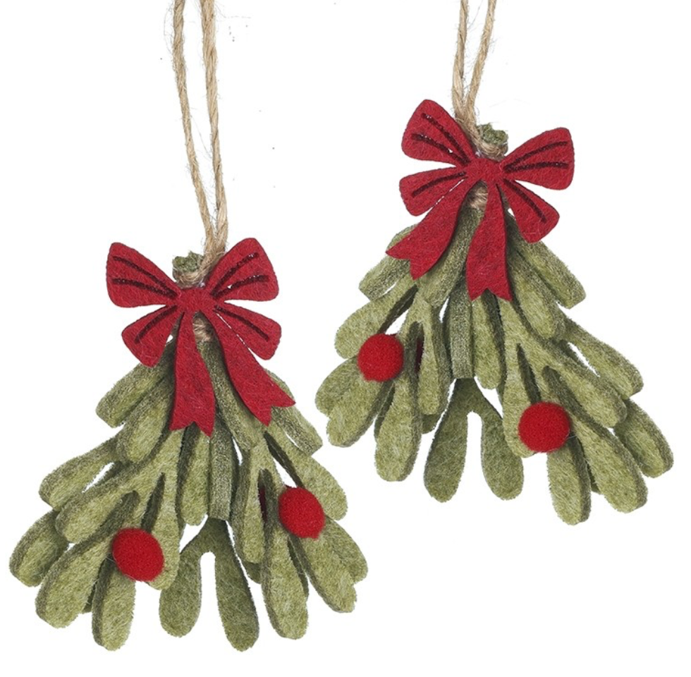felt mistletoe with red bows set
