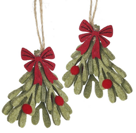 felt mistletoe with red bows set