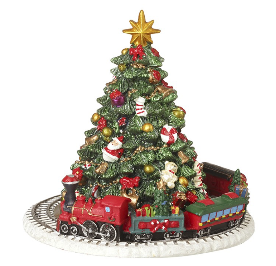 music revovling tree with train