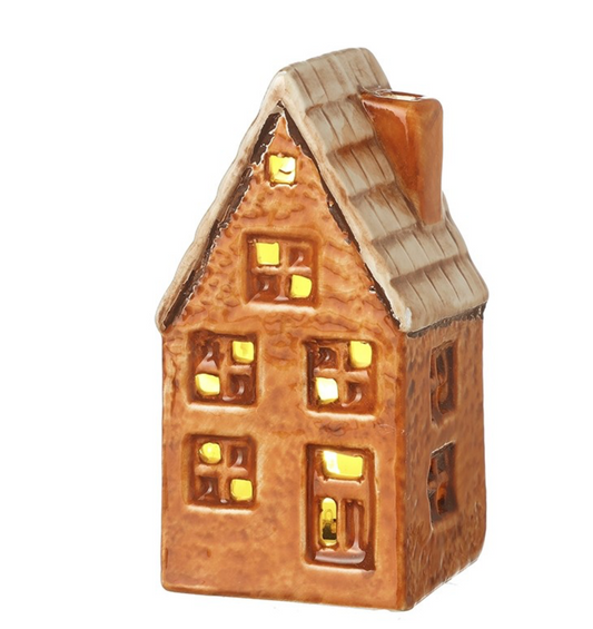 orange ceramic light-up house